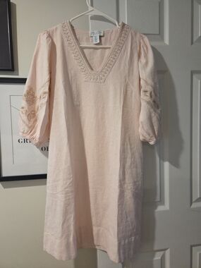 Calypso St. Barth Blush Embroidered V-Neck Midi Dress